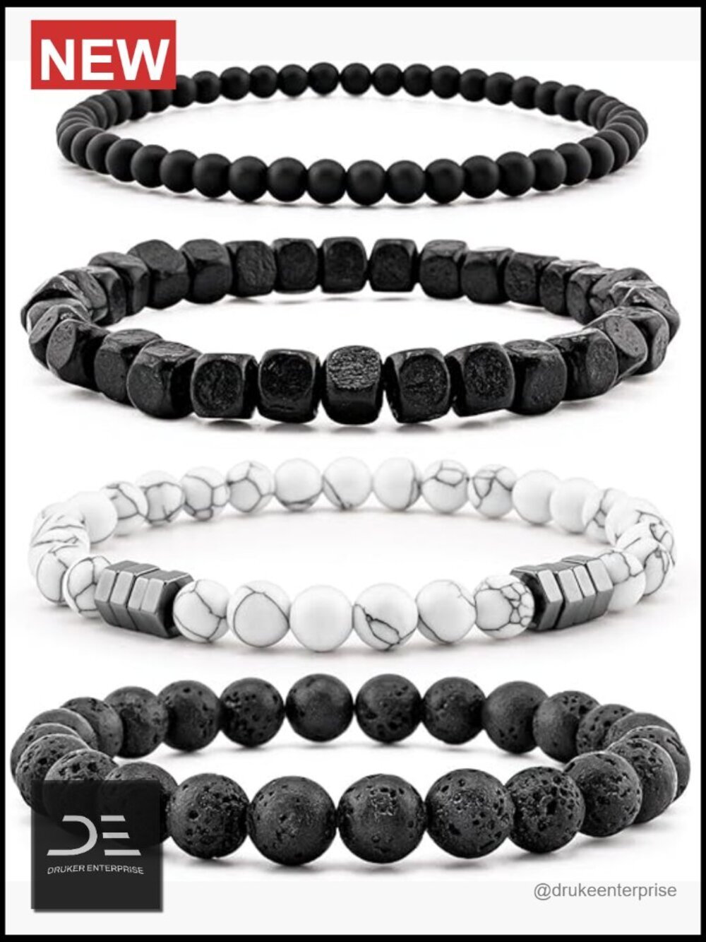 Men's Hematite Bracelet Set Boho Multi - Tiger Eye/Matte Agate/Lava Rock